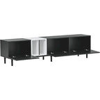 Meuble TV moderne pour téléviseur 80 pouces avec 3 portes et grand placard de rangement