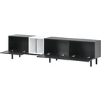Meuble TV moderne pour téléviseur 80 pouces avec 3 portes et grand placard de rangement