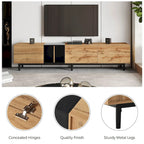 Meuble TV moderne pour téléviseur 80 pouces avec 3 portes et grand placard de rangement