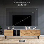 Meuble TV moderne pour téléviseur 80 pouces avec 3 portes et grand placard de rangement