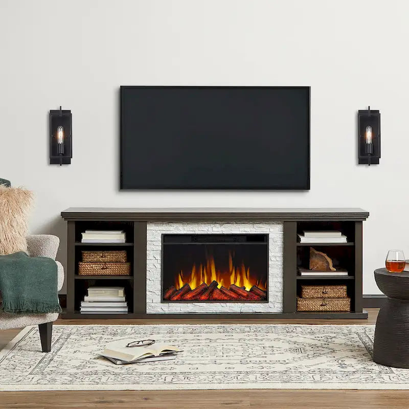 Meuble TV pour cheminée électrique mince Kenai 72 en chêne foncé par Real Flame