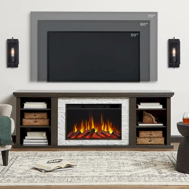 Meuble TV pour cheminée électrique mince Kenai 72 en chêne foncé par Real Flame