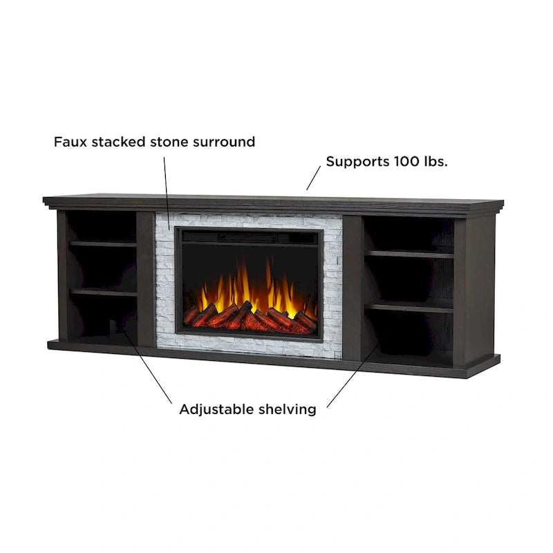 Meuble TV pour cheminée électrique mince Kenai 72 en chêne foncé par Real Flame