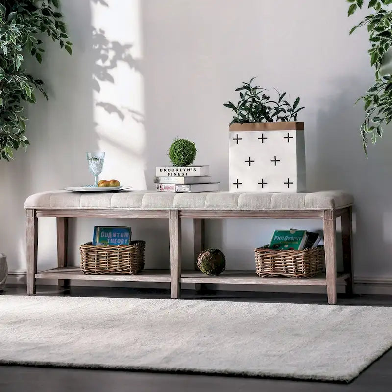 Banc en bois avec assise capitonnée