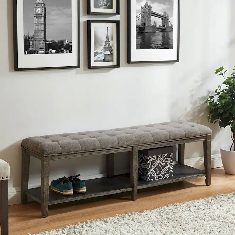 Banc en bois avec assise capitonnée