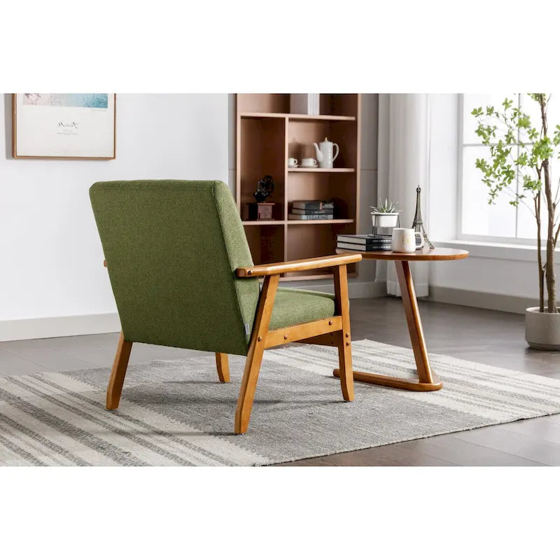 Fauteuil de loisirs avec accoudoirs et pieds en bois massif pour salon, chambre à coucher ou bureau