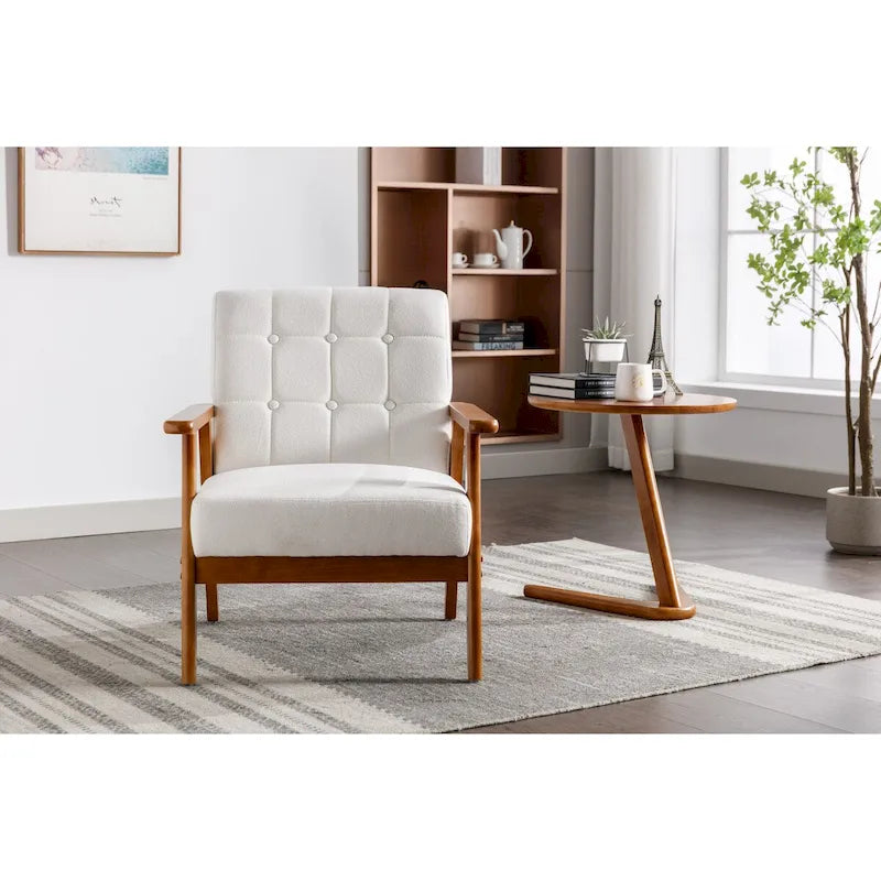 Fauteuil de loisirs avec accoudoirs et pieds en bois massif pour salon, chambre à coucher ou bureau