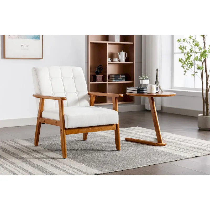 Fauteuil de loisirs avec accoudoirs et pieds en bois massif pour salon, chambre à coucher ou bureau