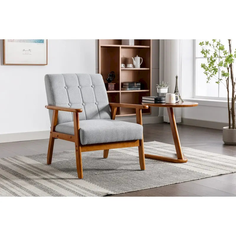 Fauteuil de loisirs avec accoudoirs et pieds en bois massif pour salon, chambre à coucher ou bureau