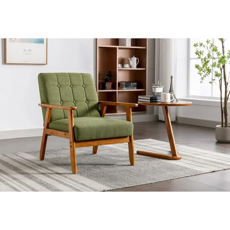 Fauteuil de loisirs avec accoudoirs et pieds en bois massif pour salon, chambre à coucher ou bureau