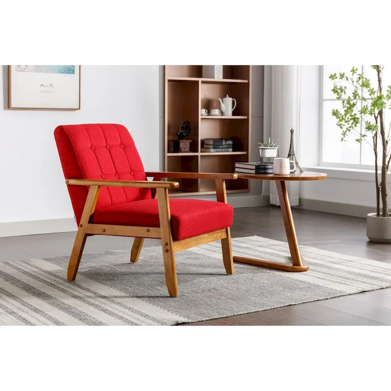 Fauteuil de loisirs avec accoudoirs et pieds en bois massif pour salon, chambre à coucher ou bureau