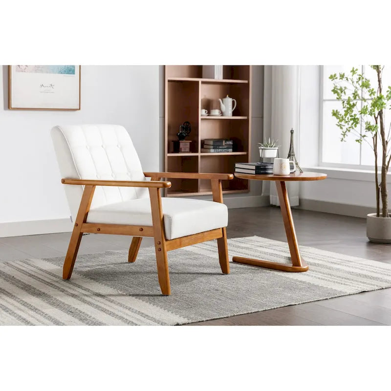 Fauteuil de loisirs avec accoudoirs et pieds en bois massif pour salon, chambre à coucher ou bureau