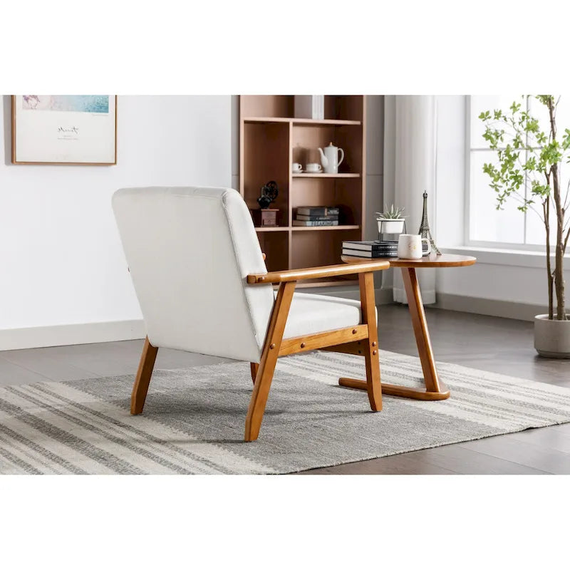 Fauteuil de loisirs avec accoudoirs et pieds en bois massif pour salon, chambre à coucher ou bureau