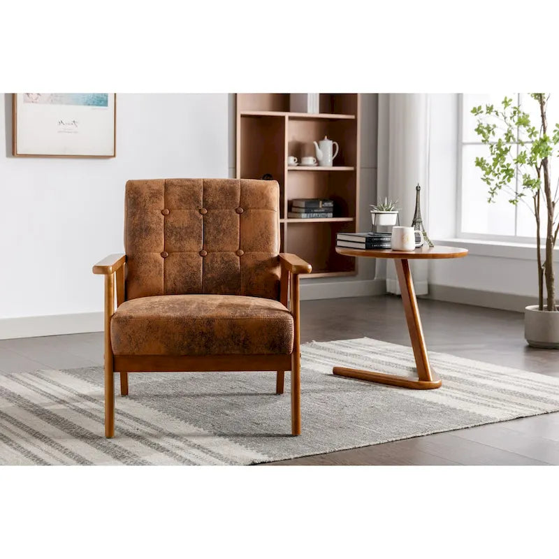 Fauteuil de loisirs avec accoudoirs et pieds en bois massif pour salon, chambre à coucher ou bureau