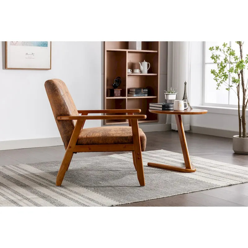 Fauteuil de loisirs avec accoudoirs et pieds en bois massif pour salon, chambre à coucher ou bureau