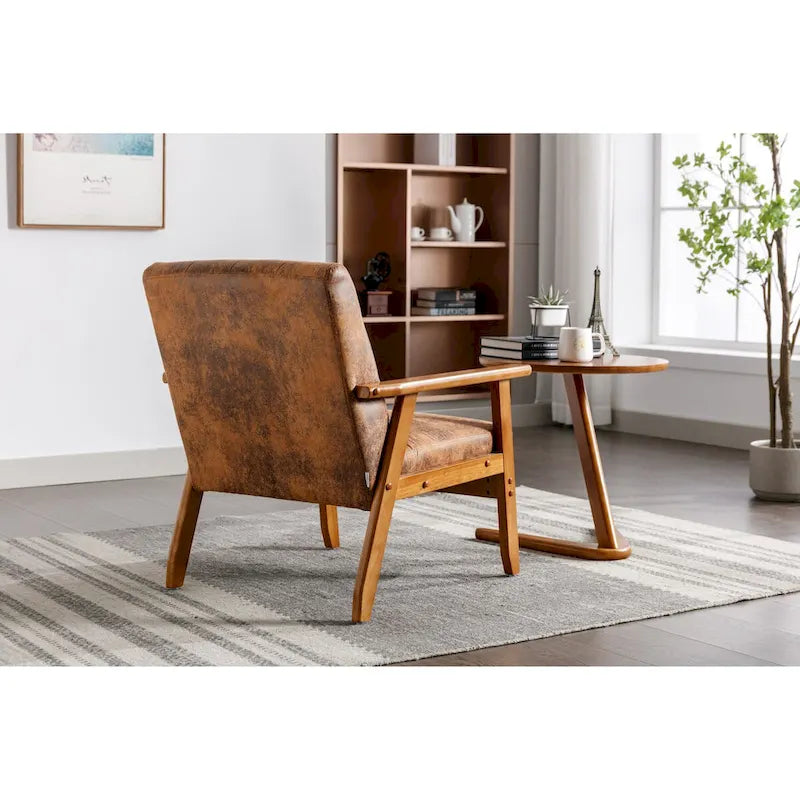 Fauteuil de loisirs avec accoudoirs et pieds en bois massif pour salon, chambre à coucher ou bureau