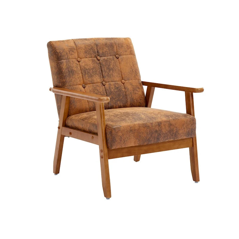 Fauteuil de loisirs avec accoudoirs et pieds en bois massif pour salon, chambre à coucher ou bureau
