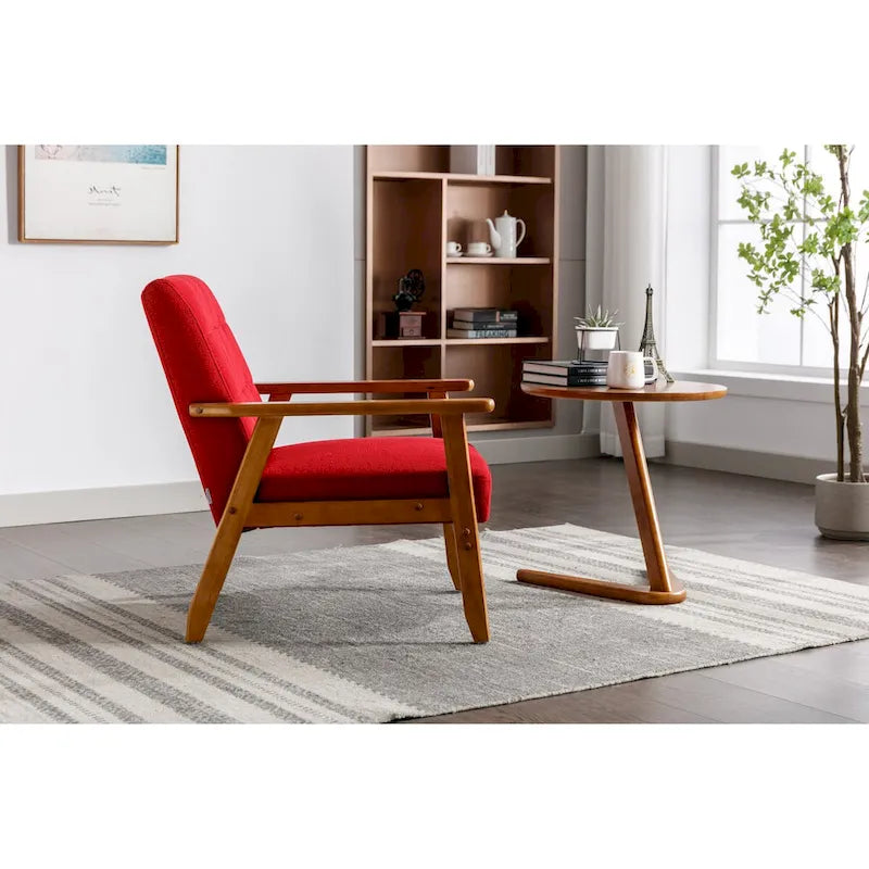 Fauteuil de loisirs avec accoudoirs et pieds en bois massif pour salon, chambre à coucher ou bureau