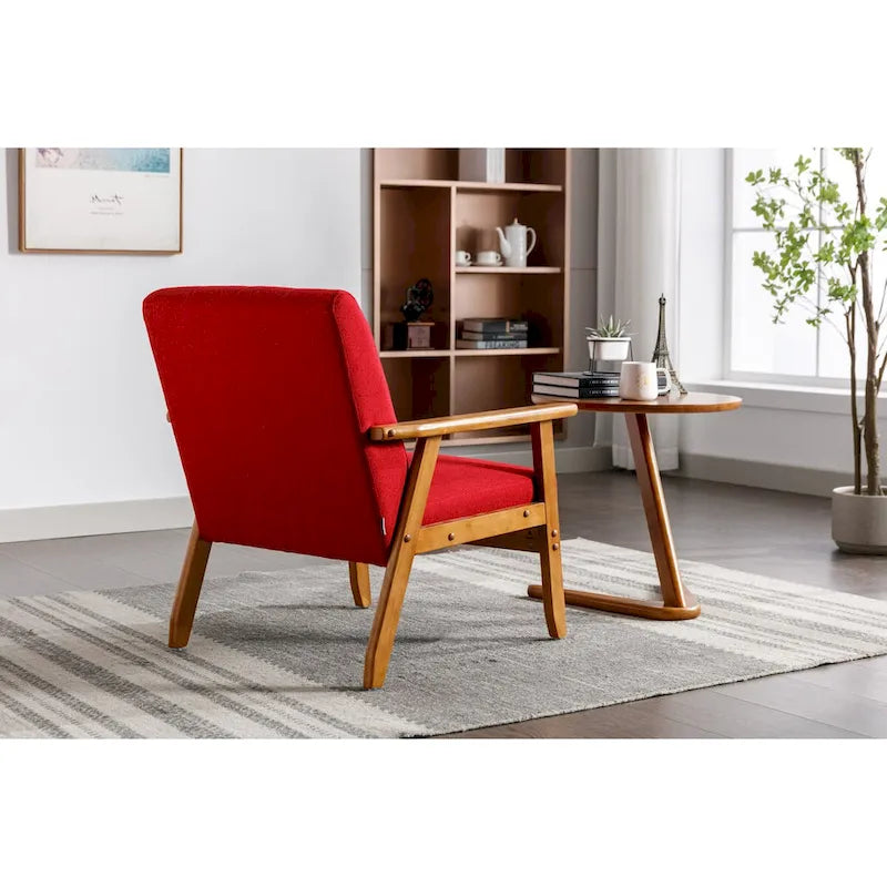 Fauteuil de loisirs avec accoudoirs et pieds en bois massif pour salon, chambre à coucher ou bureau