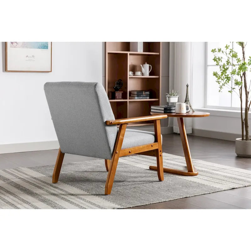 Fauteuil de loisirs avec accoudoirs et pieds en bois massif pour salon, chambre à coucher ou bureau