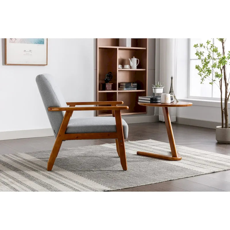 Fauteuil de loisirs avec accoudoirs et pieds en bois massif pour salon, chambre à coucher ou bureau