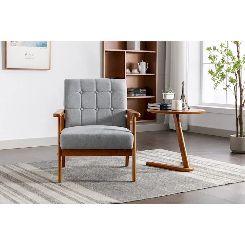 Fauteuil de loisirs avec accoudoirs et pieds en bois massif pour salon, chambre à coucher ou bureau