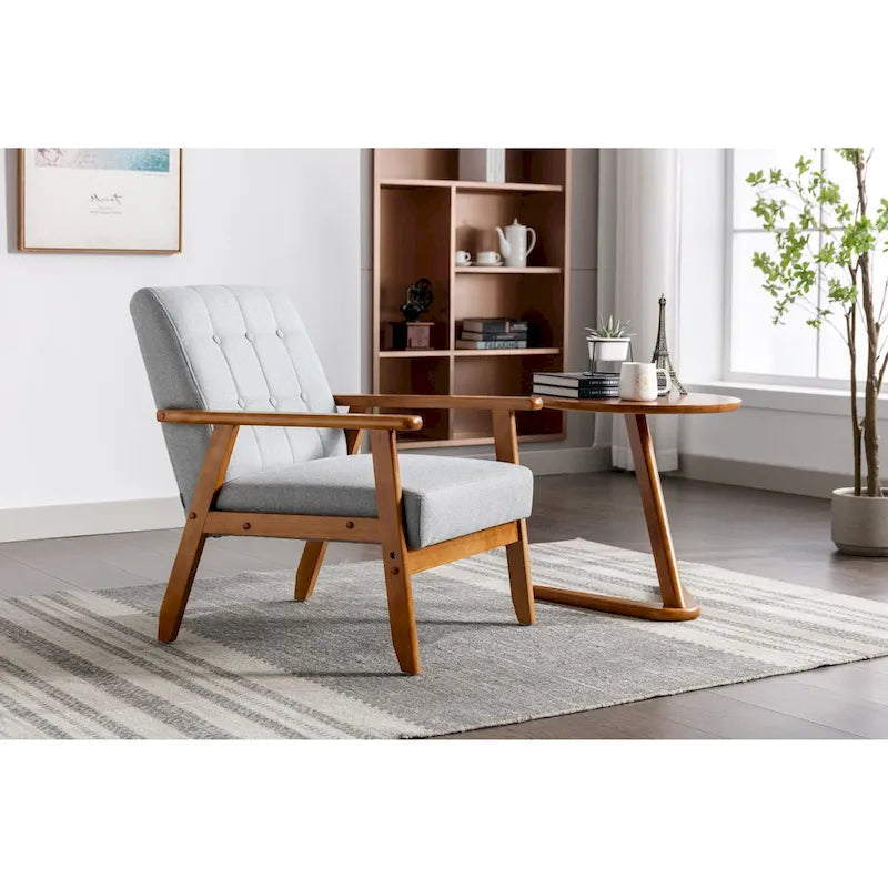 Fauteuil de loisirs avec accoudoirs et pieds en bois massif pour salon, chambre à coucher ou bureau