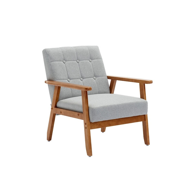 Fauteuil de loisirs avec accoudoirs et pieds en bois massif pour salon, chambre à coucher ou bureau