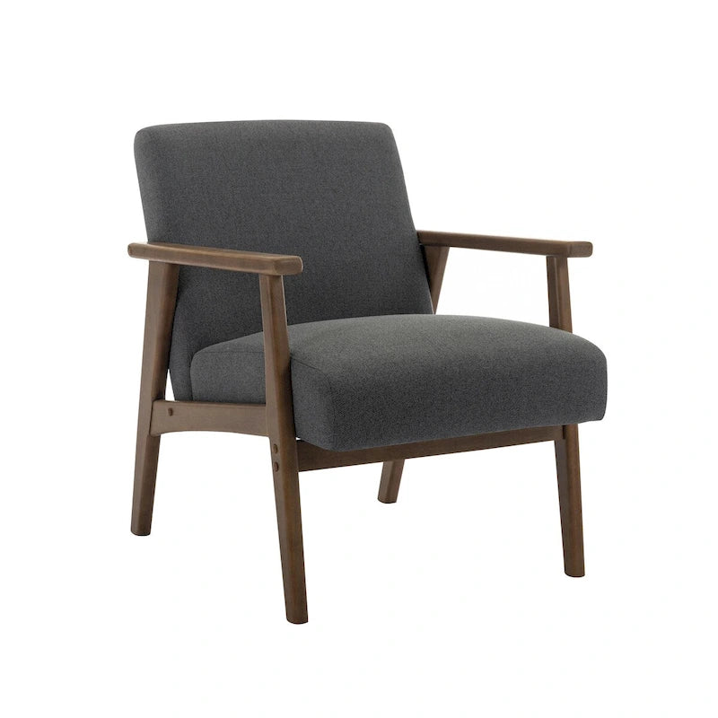 Fauteuil d'appoint en tissu avec pieds en bois d'hévéa
