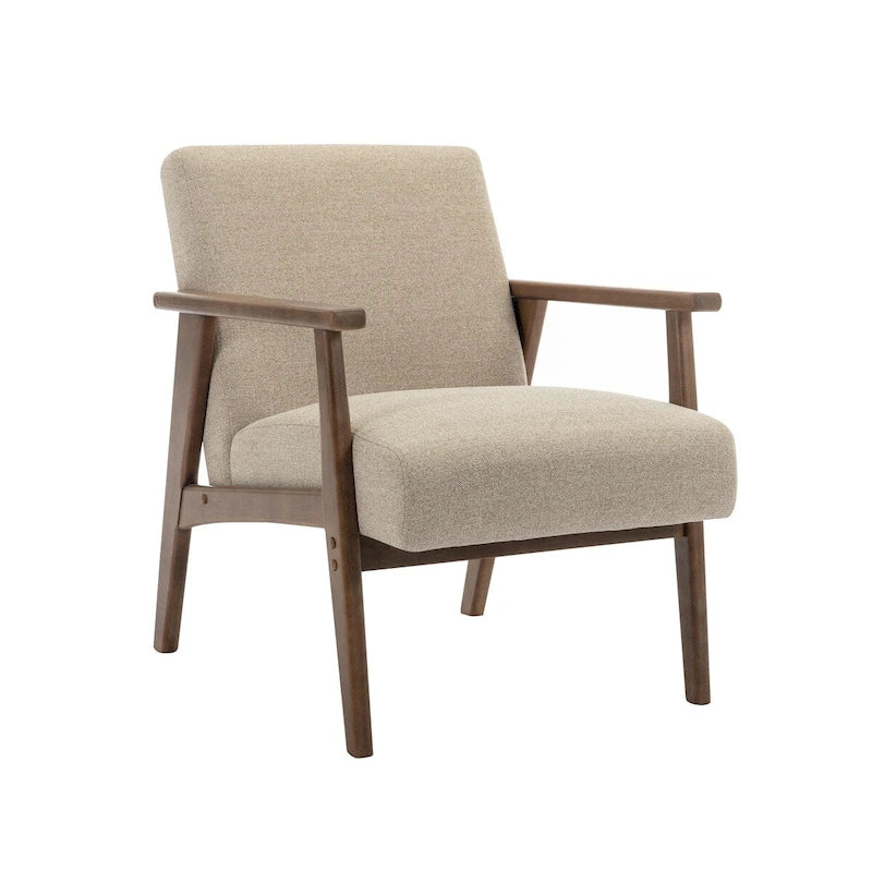 Fauteuil d'appoint en tissu avec pieds en bois d'hévéa