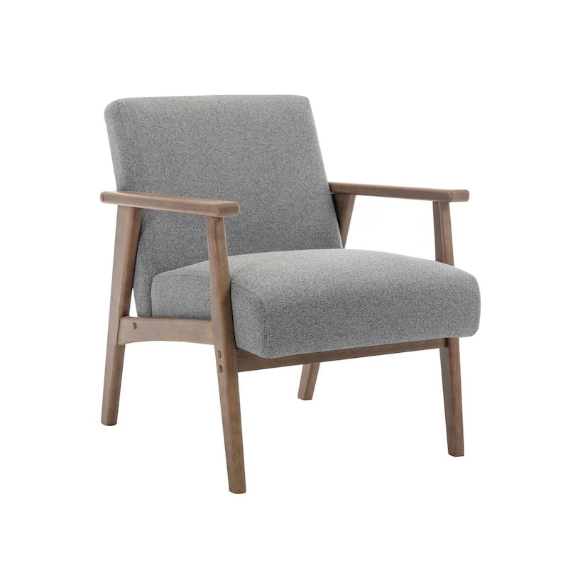 Fauteuil d'appoint en tissu avec pieds en bois d'hévéa