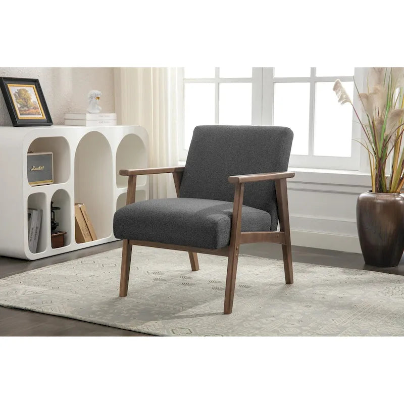 Fauteuil d'appoint en tissu avec pieds en bois d'hévéa