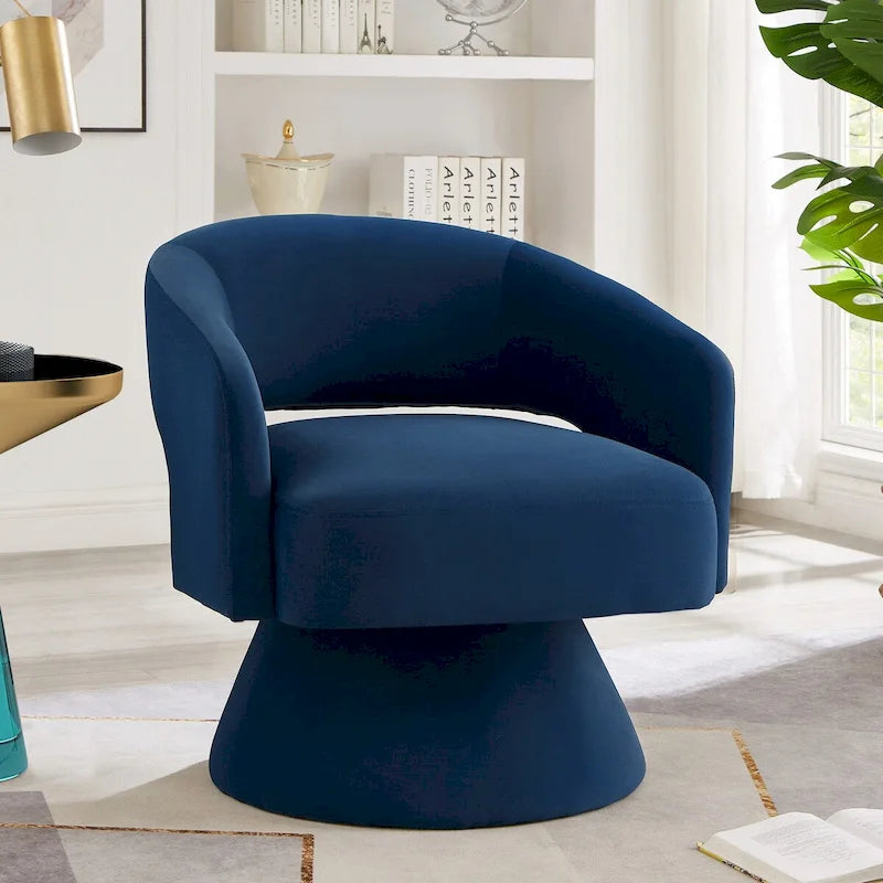 Fauteuils d'appoint pivotants en velours rembourré à dossier ouvert