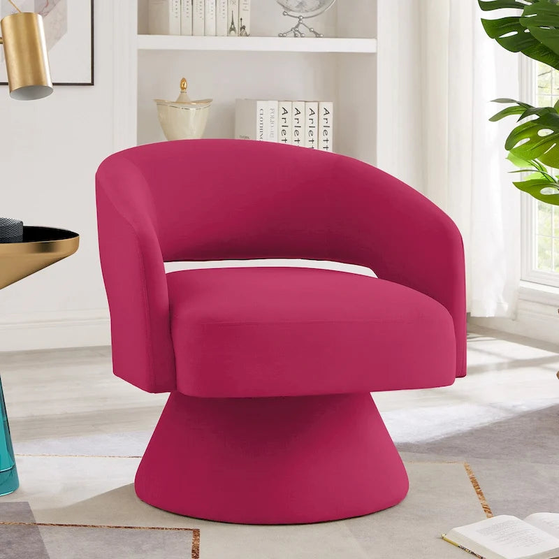Fauteuils d'appoint pivotants en velours rembourré à dossier ouvert