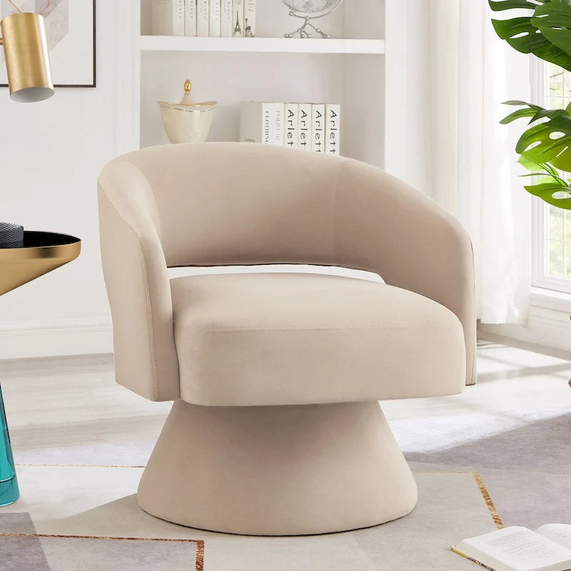 Fauteuils d'appoint pivotants en velours rembourré à dossier ouvert