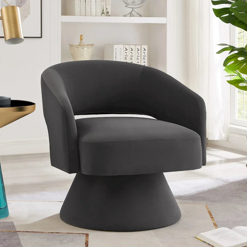 Fauteuils d'appoint pivotants en velours rembourré à dossier ouvert