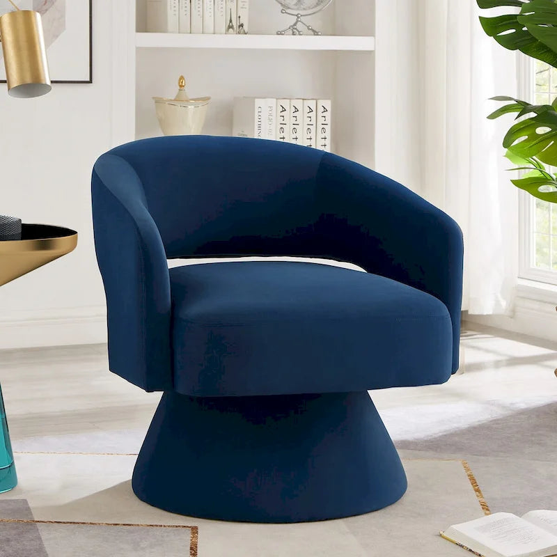 Fauteuils d'appoint pivotants en velours rembourré à dossier ouvert