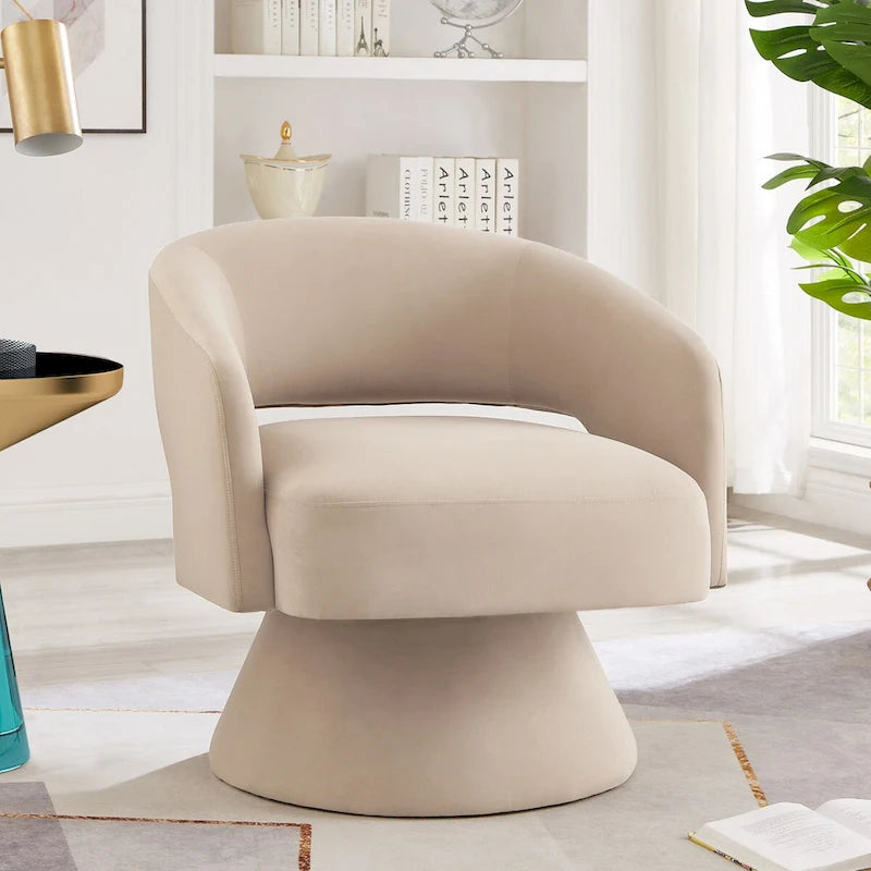 Fauteuils d'appoint pivotants en velours rembourré à dossier ouvert