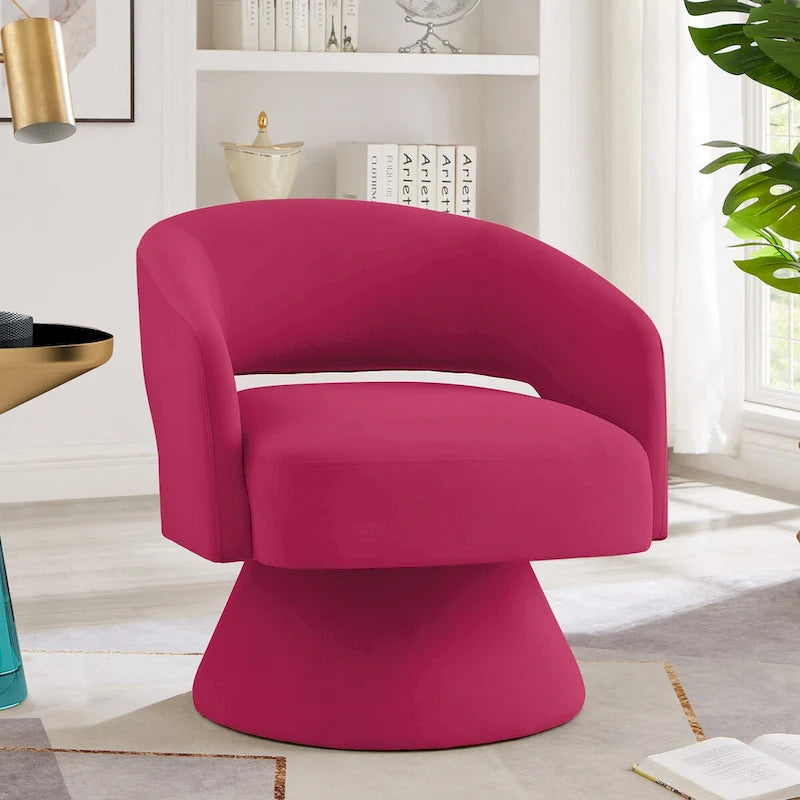 Fauteuils d'appoint pivotants en velours rembourré à dossier ouvert