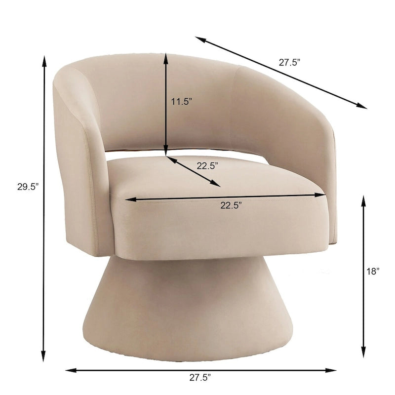Fauteuils d'appoint pivotants en velours rembourré à dossier ouvert