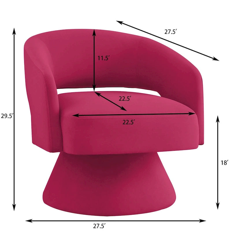Fauteuils d'appoint pivotants en velours rembourré à dossier ouvert