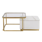 2 tables basses gigognes avec tiroirs et pieds dorés électroplaqués