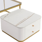 2 tables basses gigognes avec tiroirs et pieds dorés électroplaqués