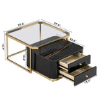 2 tables basses gigognes avec tiroirs et pieds dorés électroplaqués