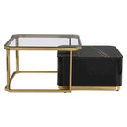 2 tables basses gigognes avec tiroirs et pieds dorés électroplaqués