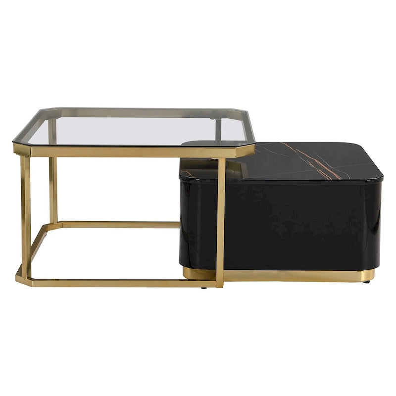 2 tables basses gigognes avec tiroirs et pieds dorés électroplaqués