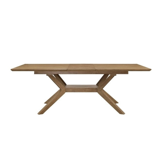 Mid-Century Modern Wood Rectangular Extension Kitchen Dining Table, Brown - Large