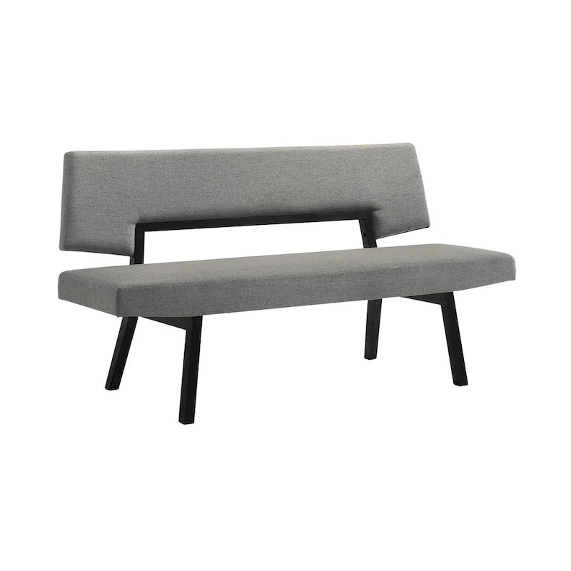 Banc de salle à manger Yumi 63 po, siège et dossier en tissu gris anthracite, noir