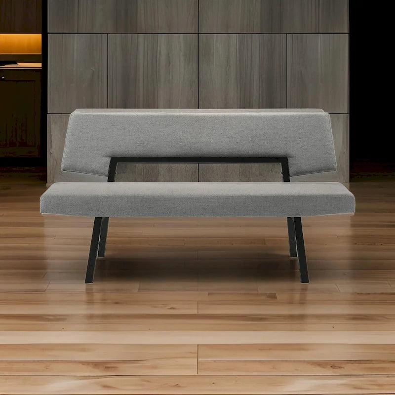 Banc de salle à manger Yumi 63 po, siège et dossier en tissu gris anthracite, noir